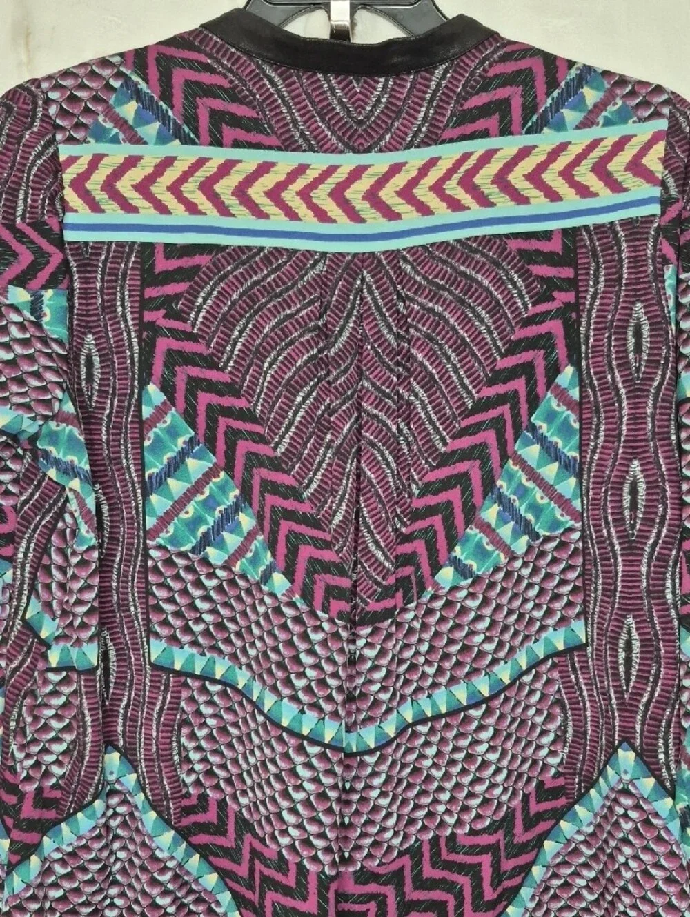 Hale Bob Geometric Chevron‎ V-Neck Shift Dress Purple Pink Teal Blue Large